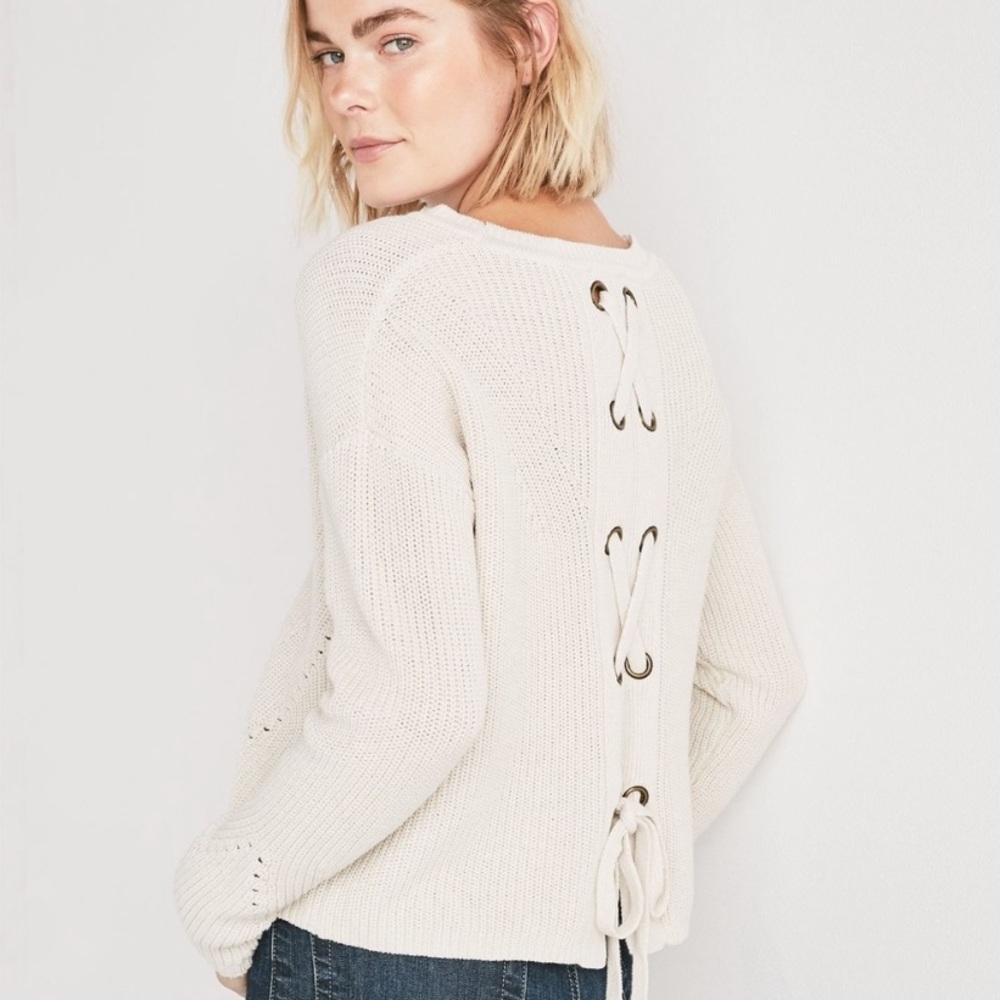 Lucky Brand Lace-Up Back Sweater In Natural Color - Picture 3 of 8